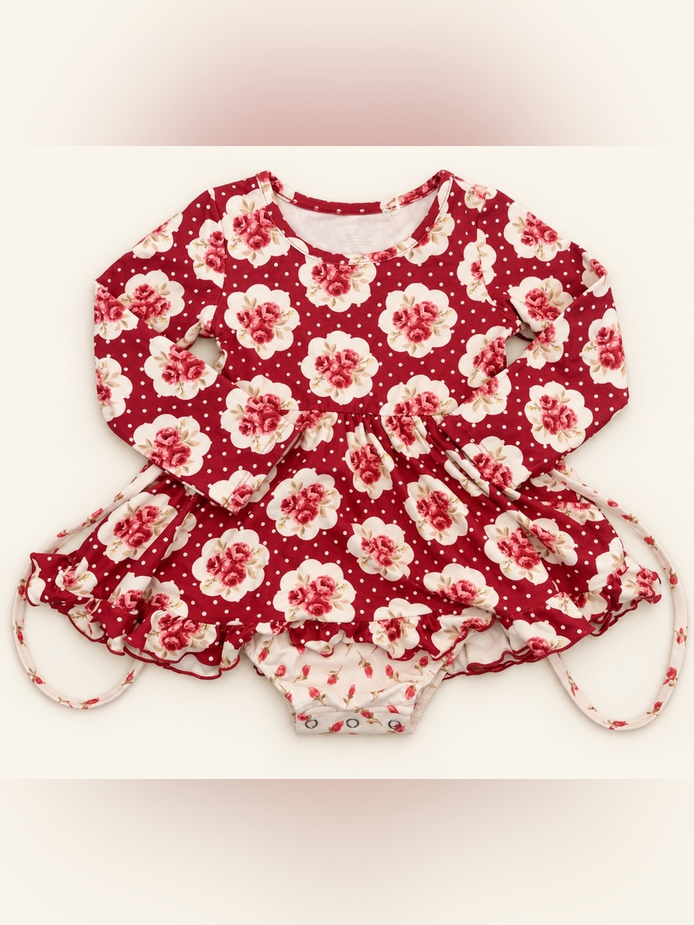 Red Floral Skirted Bodysuit for Girls